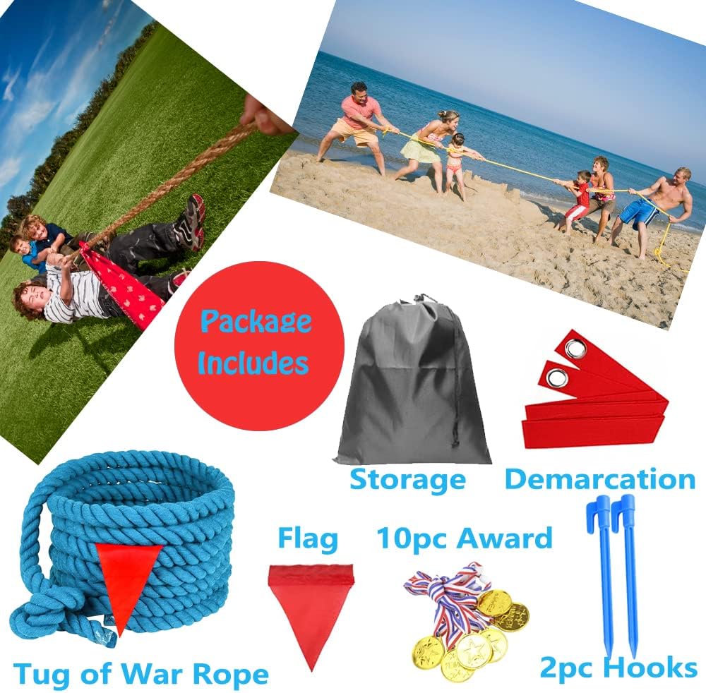 DHXGON 40 Feet Tug of War Rope for Kids and Adults, Outdoor Games Summer Outdoors Yard Backyard Camping Lawn Games for Field Day Family Reunion Birthday Party Team Building Activities Carnival Games