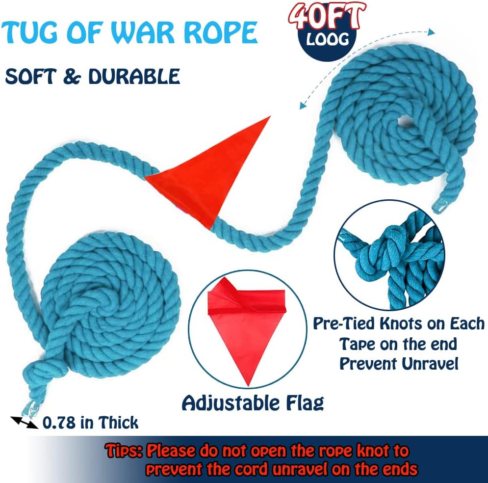 DHXGON 40 Feet Tug of War Rope for Kids and Adults, Outdoor Games Summer Outdoors Yard Backyard Camping Lawn Games for Field Day Family Reunion Birthday Party Team Building Activities Carnival Games
