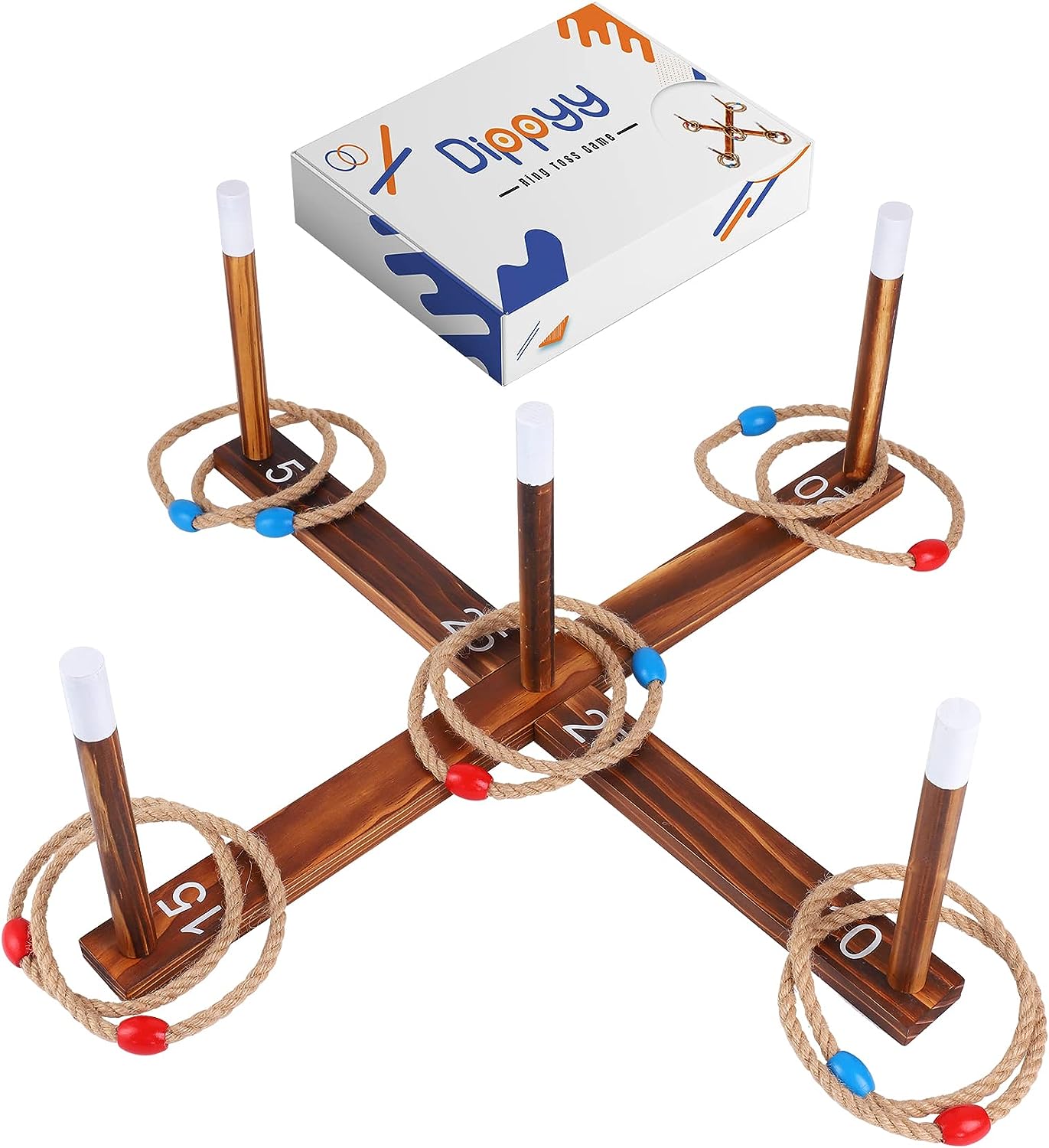 Dippyy Large Ring Toss Game for Kids - Outside Games for Kids 8-12 - Family Games for Kids and Adults - Wooden Backyard Games for Family with 10 Ropes Indoor Outdoor, Toys Gifts for Boys and Girls