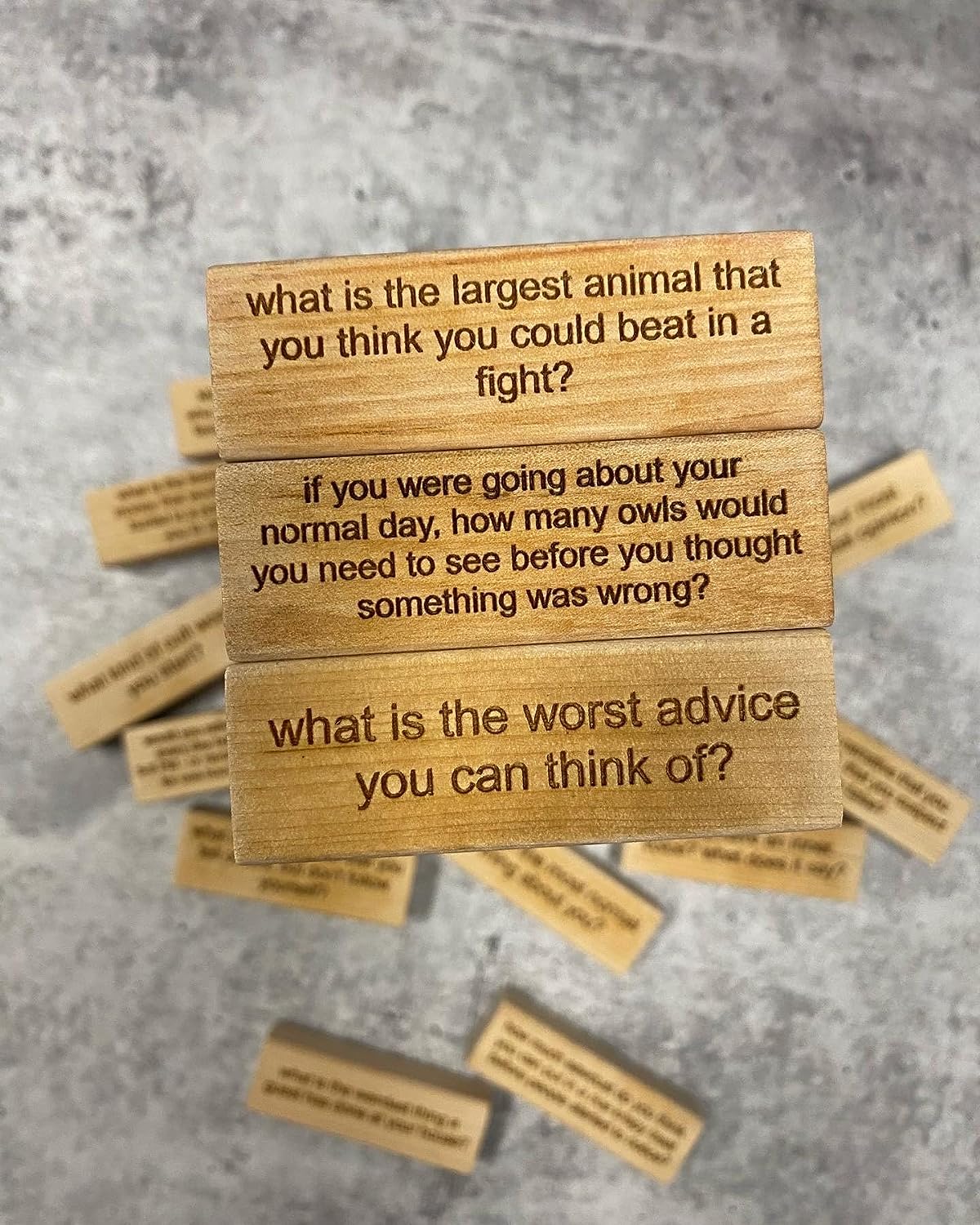 SAKEMA 54 Pieces Questions Tumbling Tower Game, Giant Wood Stacking Game with Scoreboard, Ice Breaker Questions Tumbling Tower Game, Family Party Game for Kids Adults Family SAKEMA 54 Pieces Questions Tumbling Tower Game, Giant Wood Stacking Game with Scoreboard, Ice Breaker Questions Tumbling Tower Game, Family Party Game for Kids Adults Family