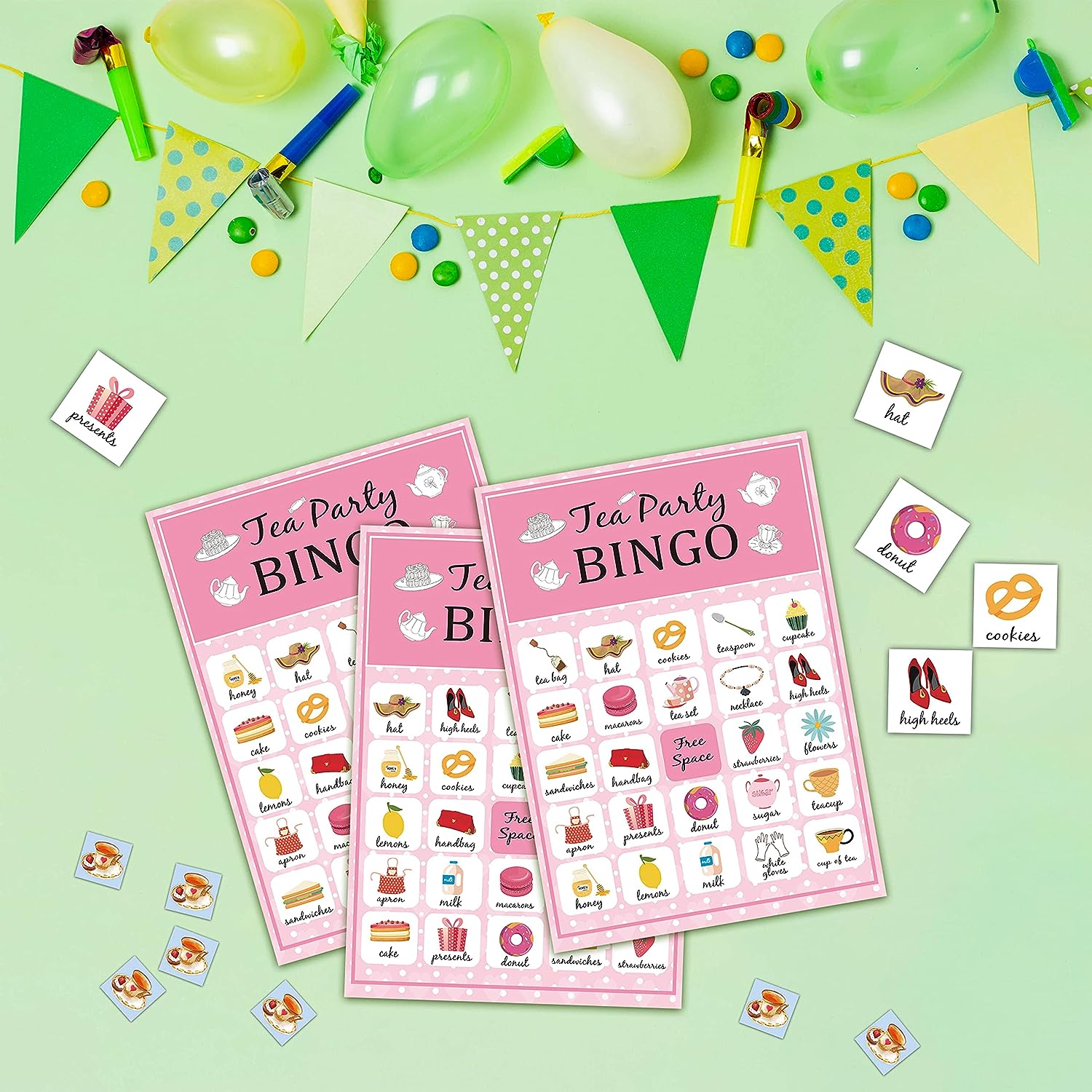 Tea Bingo Game, Blush Pink Themed Party Games with 24 Players, Garden Tea Party Favors for Kids Family, Scrumptious Party School Classroom Supplies Activities Tea Bingo Game, Blush Pink Themed Party Games with 24 Players, Garden Tea Party Favors for Kids Family, Scrumptious Party School Classroom Supplies Activities