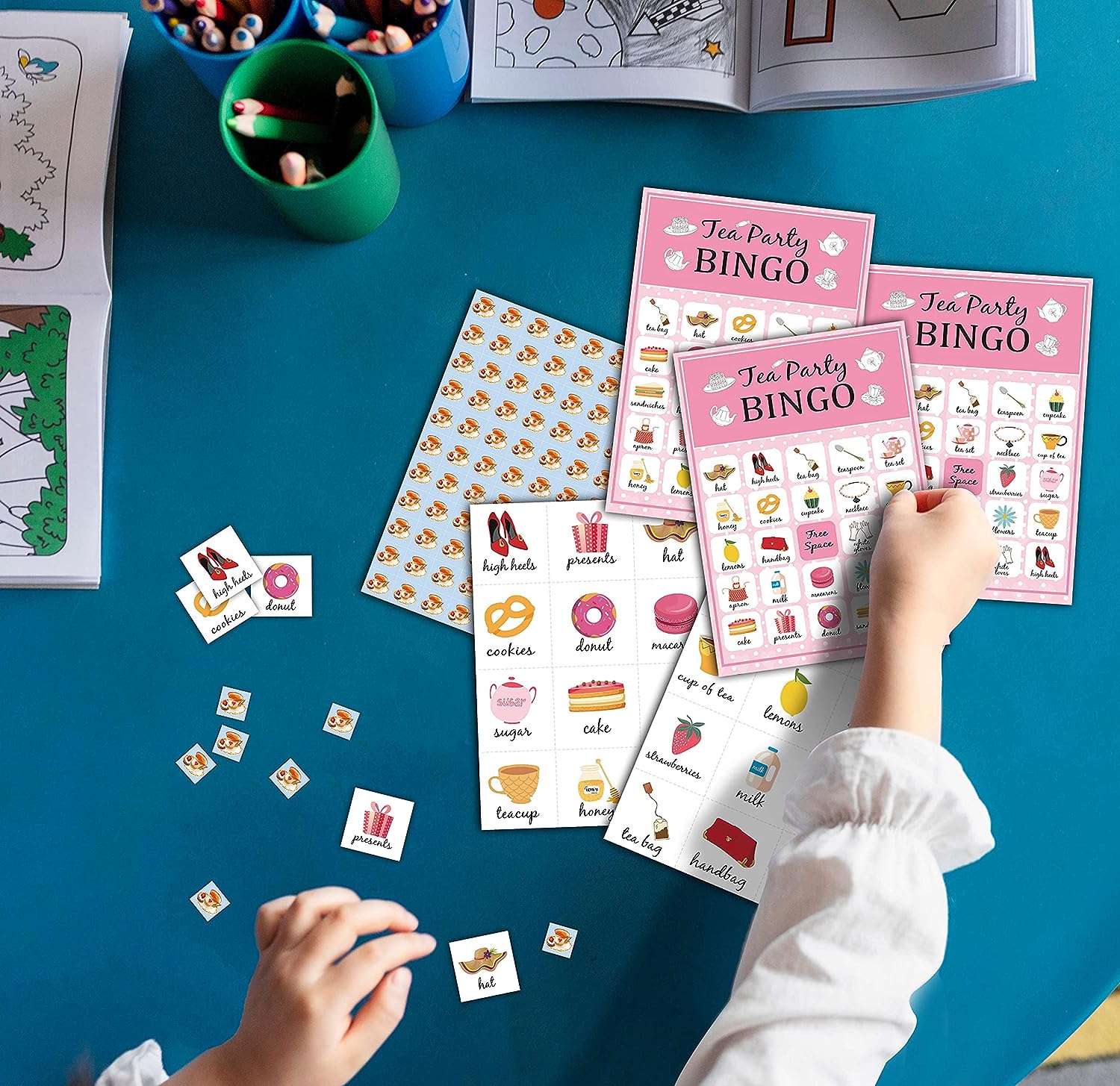 Tea Bingo Game, Blush Pink Themed Party Games with 24 Players, Garden Tea Party Favors for Kids Family, Scrumptious Party School Classroom Supplies Activities Tea Bingo Game, Blush Pink Themed Party Games with 24 Players, Garden Tea Party Favors for Kids Family, Scrumptious Party School Classroom Supplies Activities