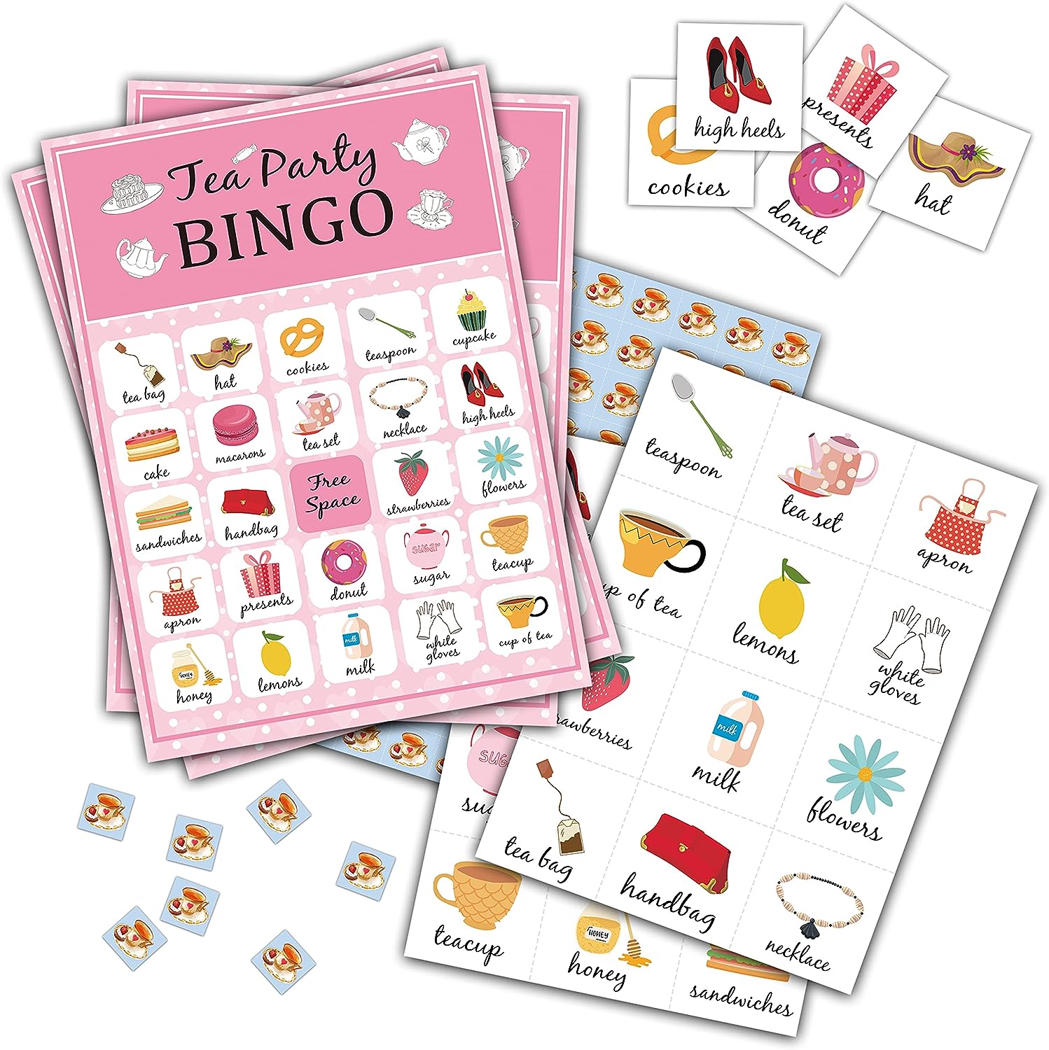 Tea Bingo Game, Blush Pink Themed Party Games with 24 Players, Garden Tea Party Favors for Kids Family, Scrumptious Party School Classroom Supplies Activities Tea Bingo Game, Blush Pink Themed Party Games with 24 Players, Garden Tea Party Favors for Kids Family, Scrumptious Party School Classroom Supplies Activities